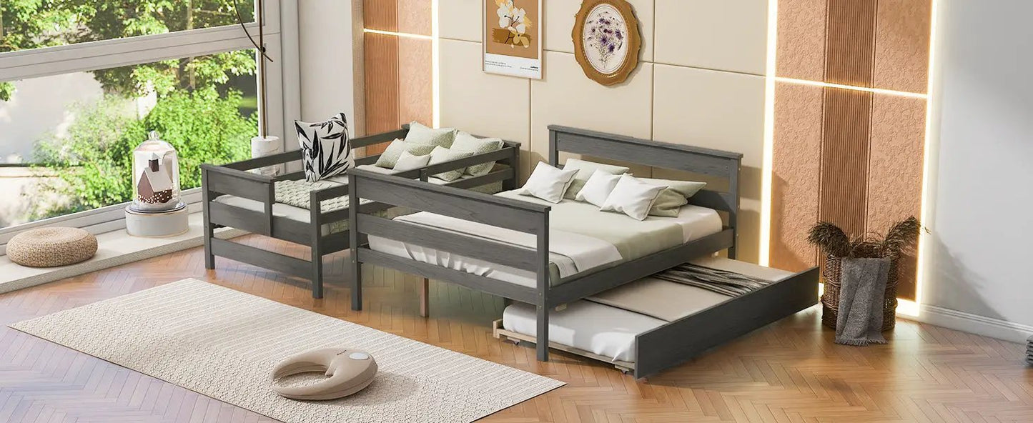 Wood Twin over Full Bunk Bed with Twin Trundle, gray by VIP Digital Presence on Tampa Home & Garden Store