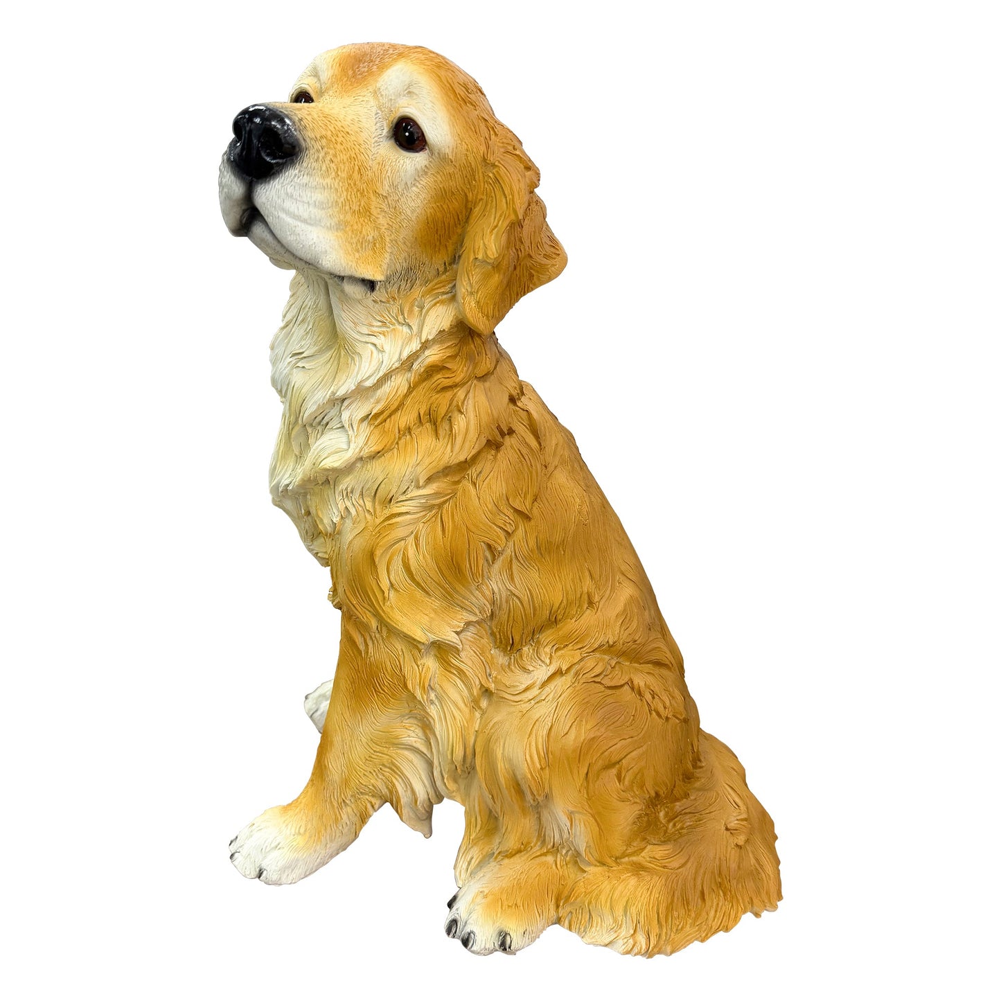 Golden Retriever garden statue, tan and cream fur with detailed texture on Tampa Home & Garden Store