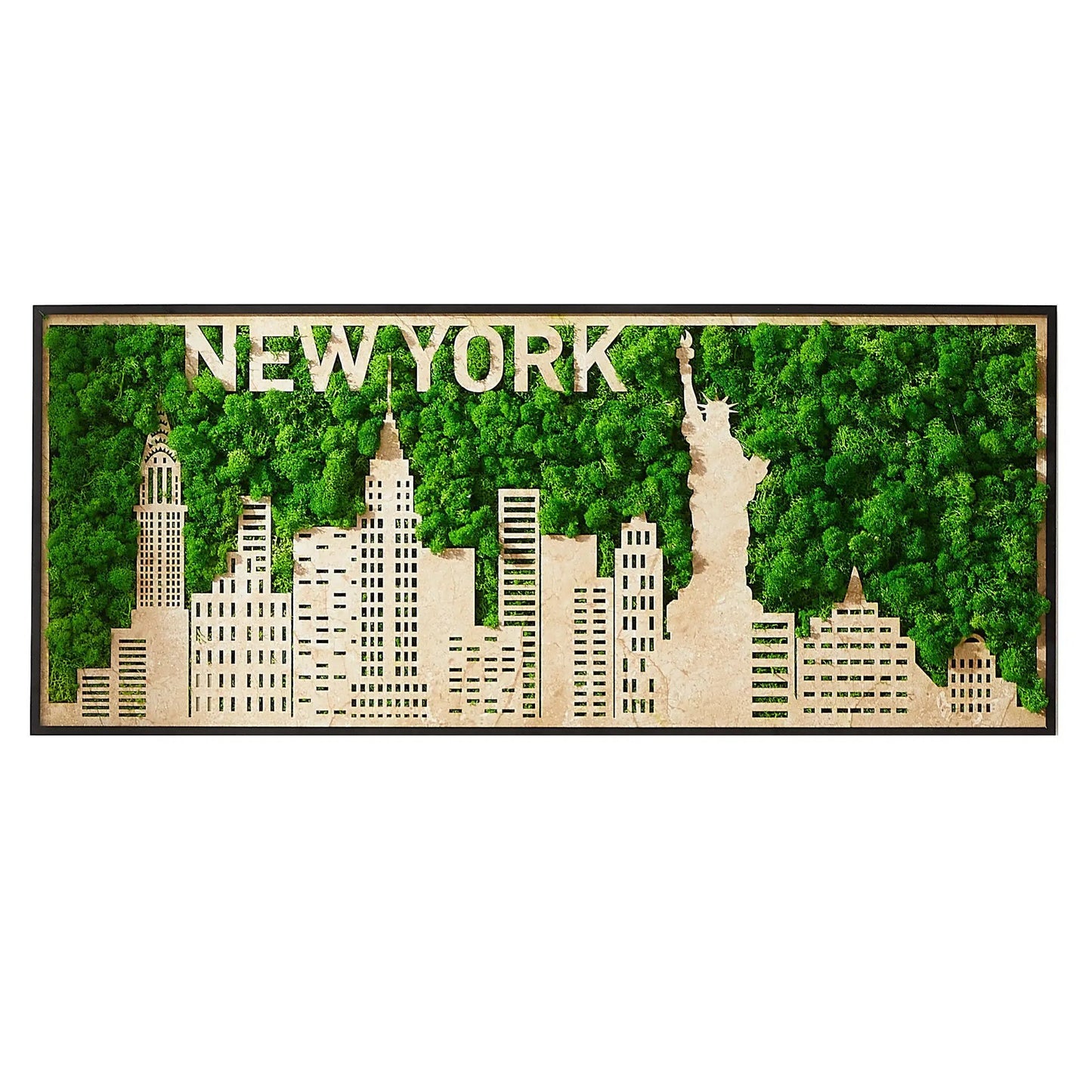 New York Moss City Silhouette metal wall art with green moss skyline on Tampa Home & Garden Store