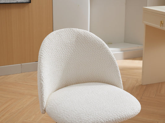 Velvet fabric office chair, mid back adjustable rotating computer chair, black legs, cushioned office chair with wheels ๏ผWhite