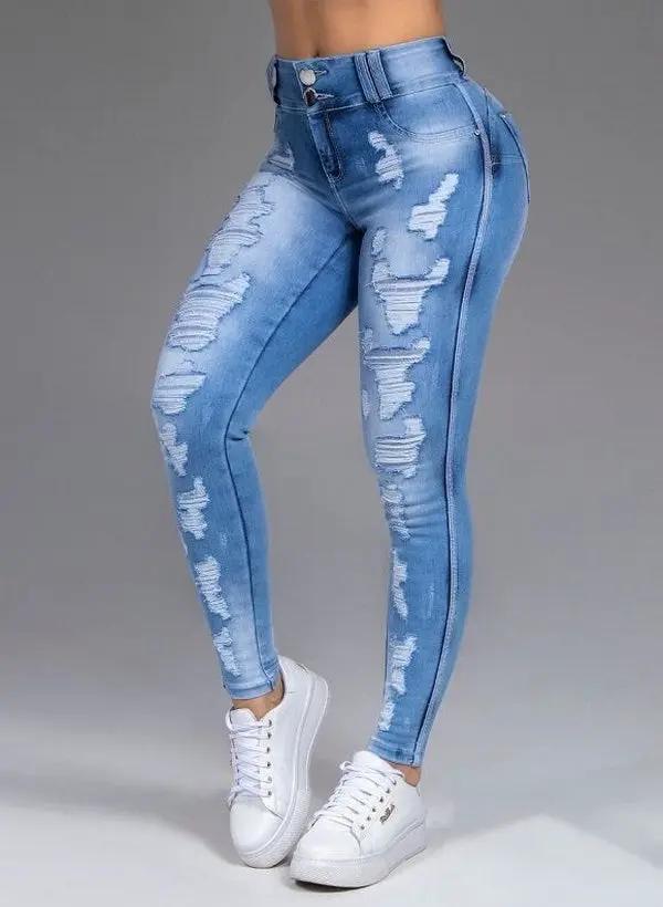 Fashion Ripped Women's Skinny Jeans high waist blue denim distressed FLIPSTYLEZLLC on Tampa Home & Garden Store