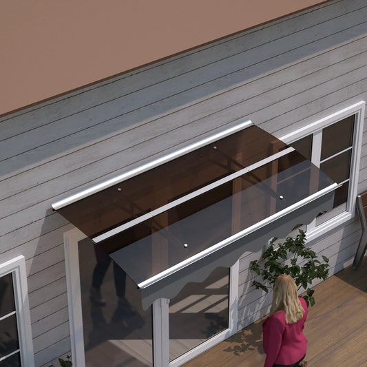 DA5934W polycarbonate door canopy, 59 inch wide, mounted above glass patio doors on Tampa Home & Garden Store