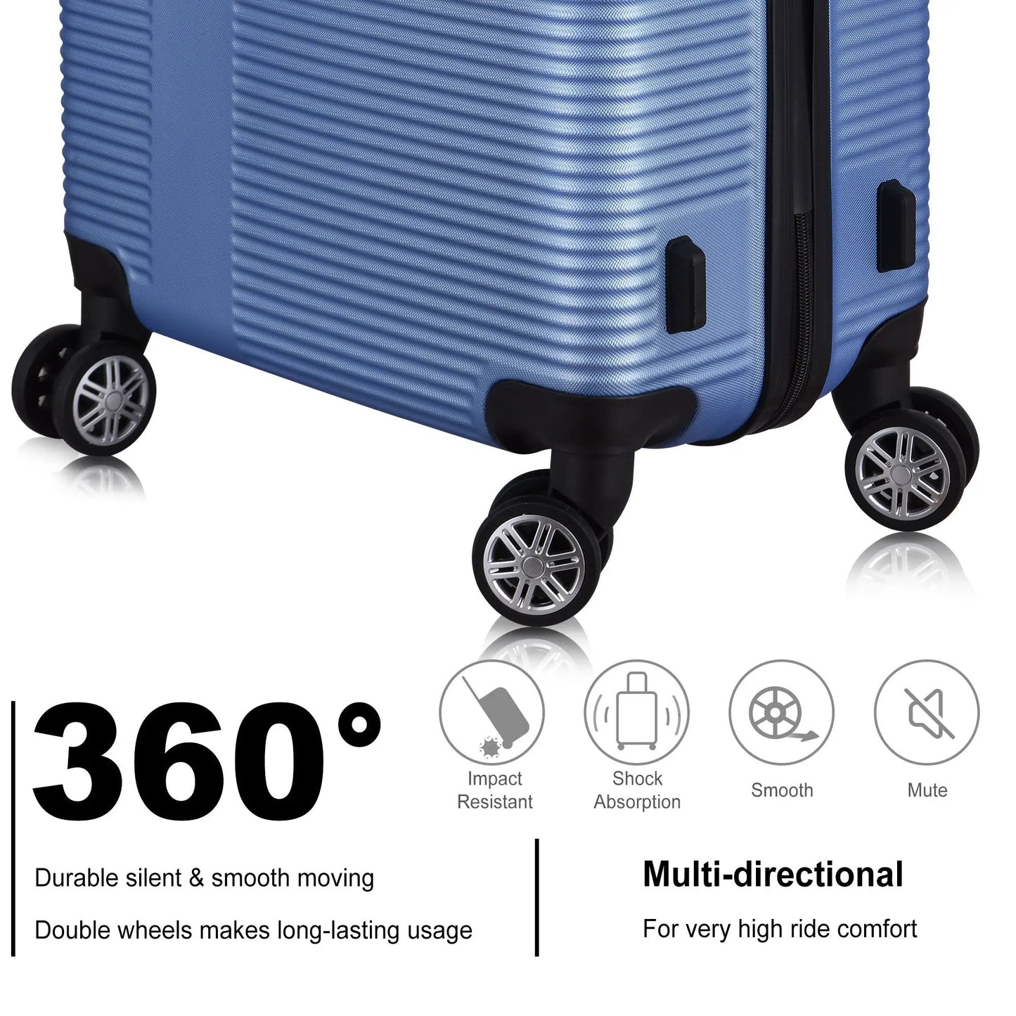 Light blue ABS luggage set, 3-piece travel suitcases with spinner wheels on Tampa Home & Garden Store