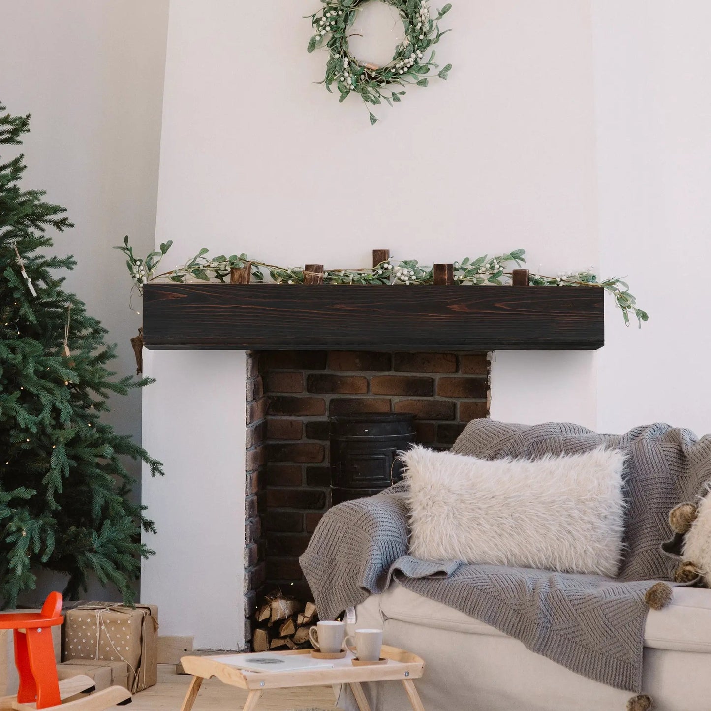 Repisa de chimenea rústica de madera de 72", montada en la pared y estante flotante para decoración del hogar, Espresso