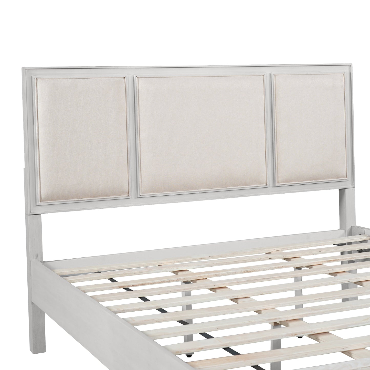 Queen Wooden Bed Frame with Upholstered Headboard