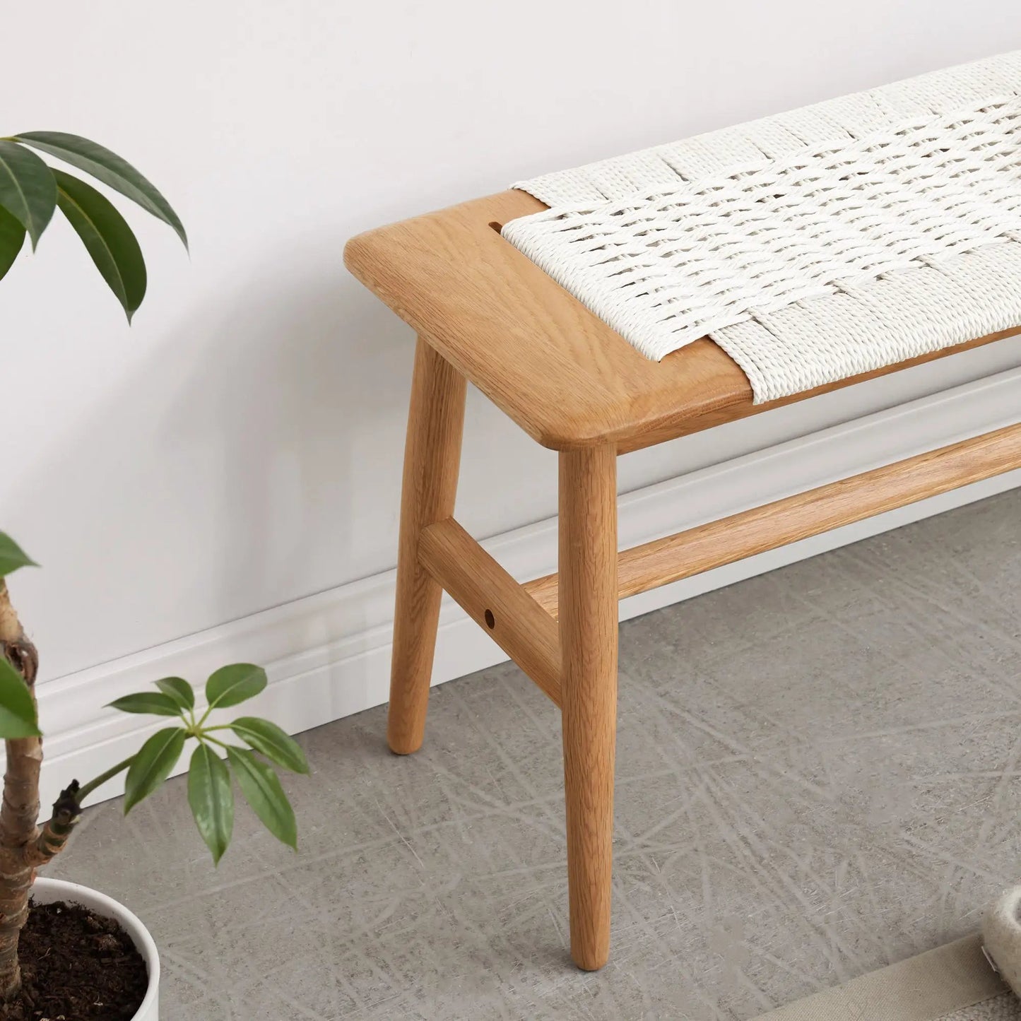Banc de salle à manger/bout de lit en chêne naturel pour salle à manger, chambre, salle de bain (blanc)