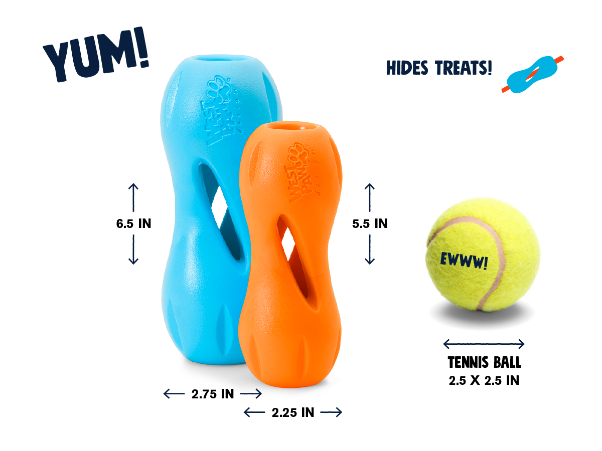Qwizl Treat Toy for Dogs by West Paw blue and orange hollow chew toy pair on Tampa Home & Garden Store