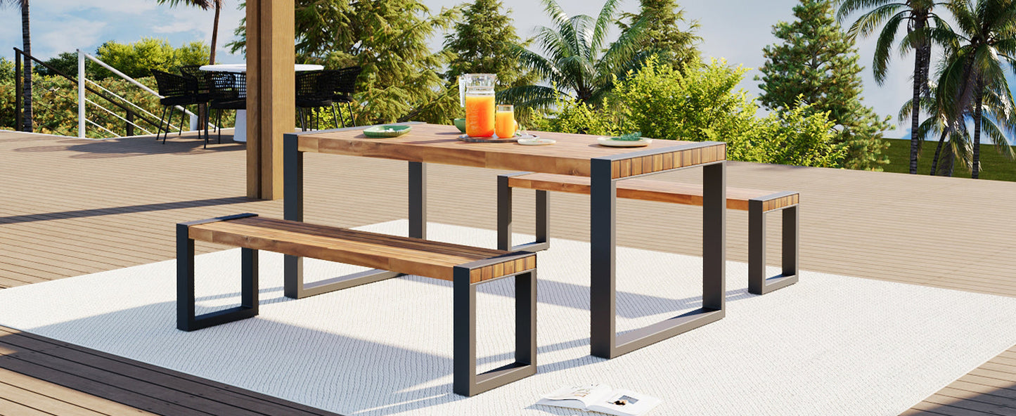 Three Piece Outdoor Dining Set and Two Benches