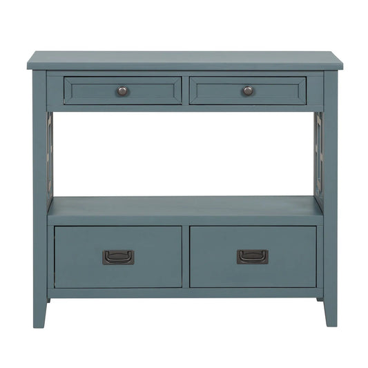 36 Inch Farmhouse Pine Console Table With Drawers in blue-gray finish with two drawers on Tampa Home & Garden Store