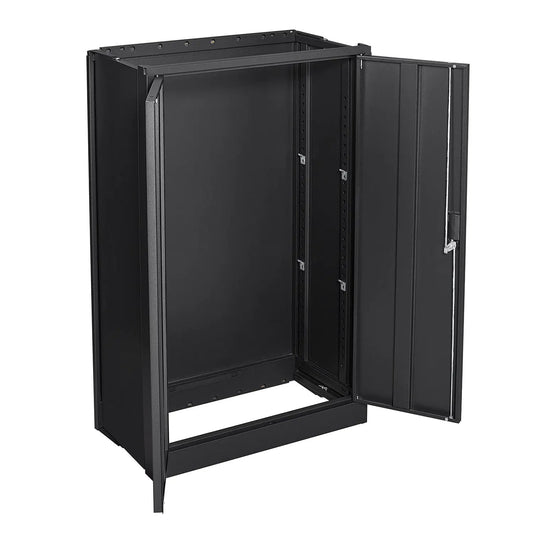 Metal storage cabinet with locking doors, black steel finish, adjustable interior rails on Tampa Home & Garden Store