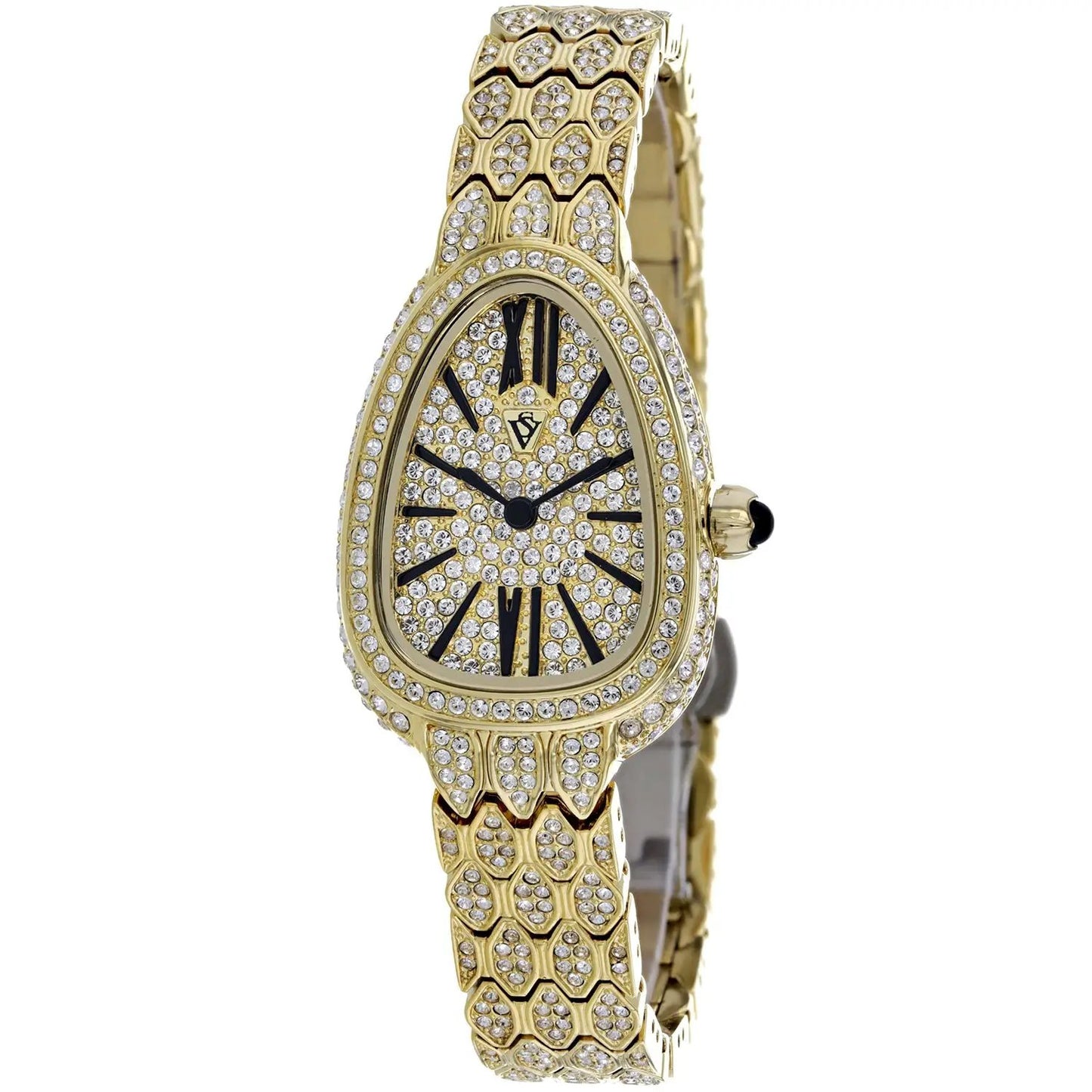 Christian Van Sant Women's Bella watch gold-tone with pavé diamonds and hex-link bracelet on Tampa Home & Garden Store