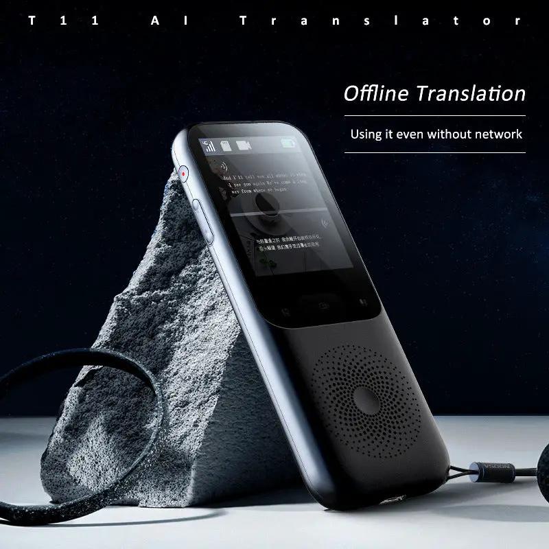 T11 Intelligent Voice Translator handheld device in blue metallic finish with touchscreen on Tampa Home & Garden Store