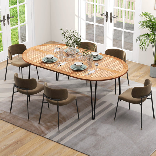 79 Inch Oval Patio Dining Table with Umbrella Hole and Acacia Wood Tabletop for 8 People - Tampa Home & Garden Store