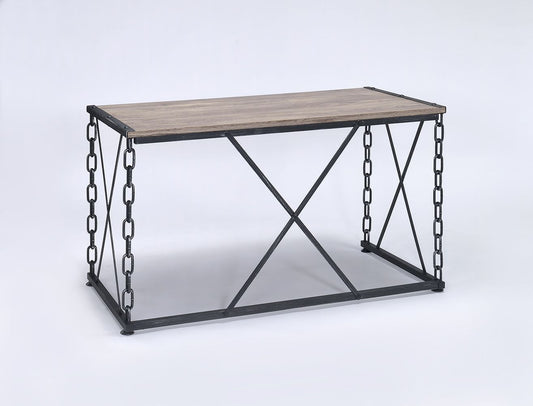 Jodie Console Table Rustic Oak top with antique black metal frame and chain sides on Tampa Home & Garden Store