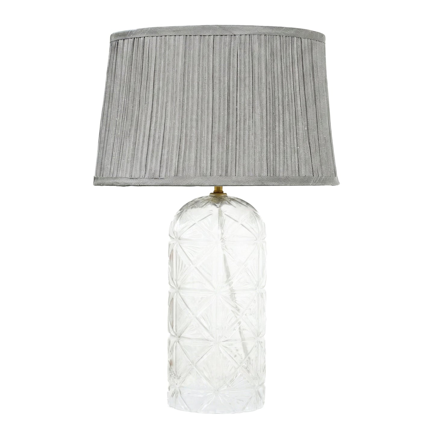 Luxora glass table lamp with gold finish and grey pleated shade by HouseOfZazla on Tampa Home & Garden Store