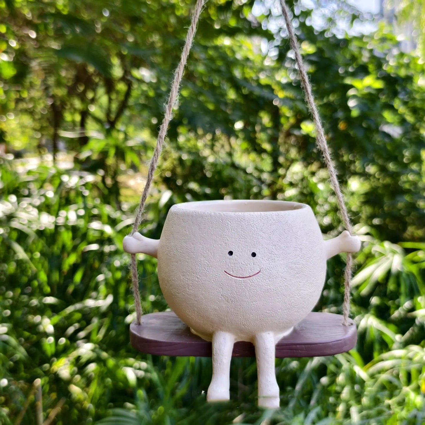 Swing Face Resin Wall Hanging Head Planter with rope hanger off-white finish on Tampa Home & Garden Store