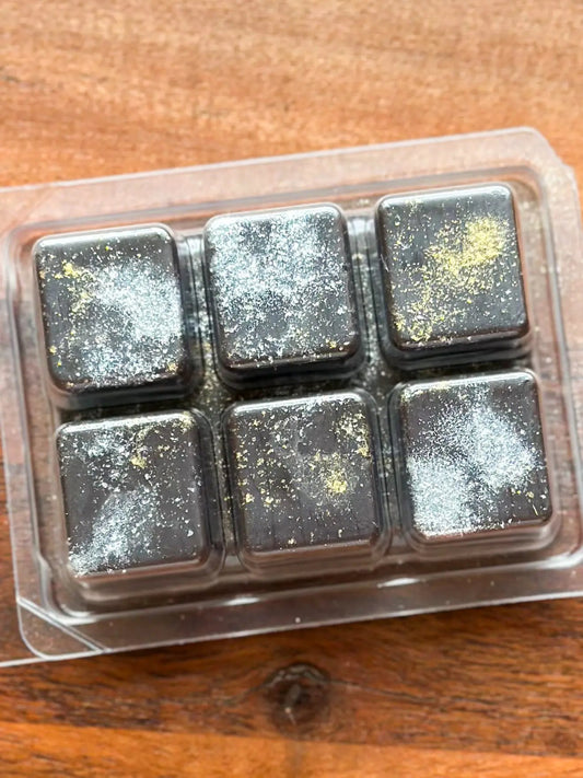 Forgotten Fables Wax Melt Teakwood Moss Leather six dark tarts with gold flecks on Tampa Home & Garden Store