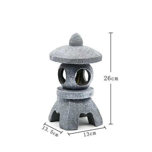 Solar Zen Garden Pagoda Lantern statue, 26 cm tall, solar-powered with automatic lighting on Tampa Home & Garden Store