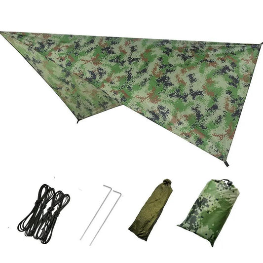 Camouflage triangular canopy tent with waterproof sunshade and stakes and carry bag on Tampa Home & Garden Store