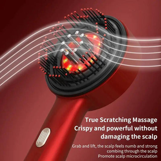 Electric Vibration Massage Comb red handheld scalp massager with round head and bristles on Tampa Home & Garden Store