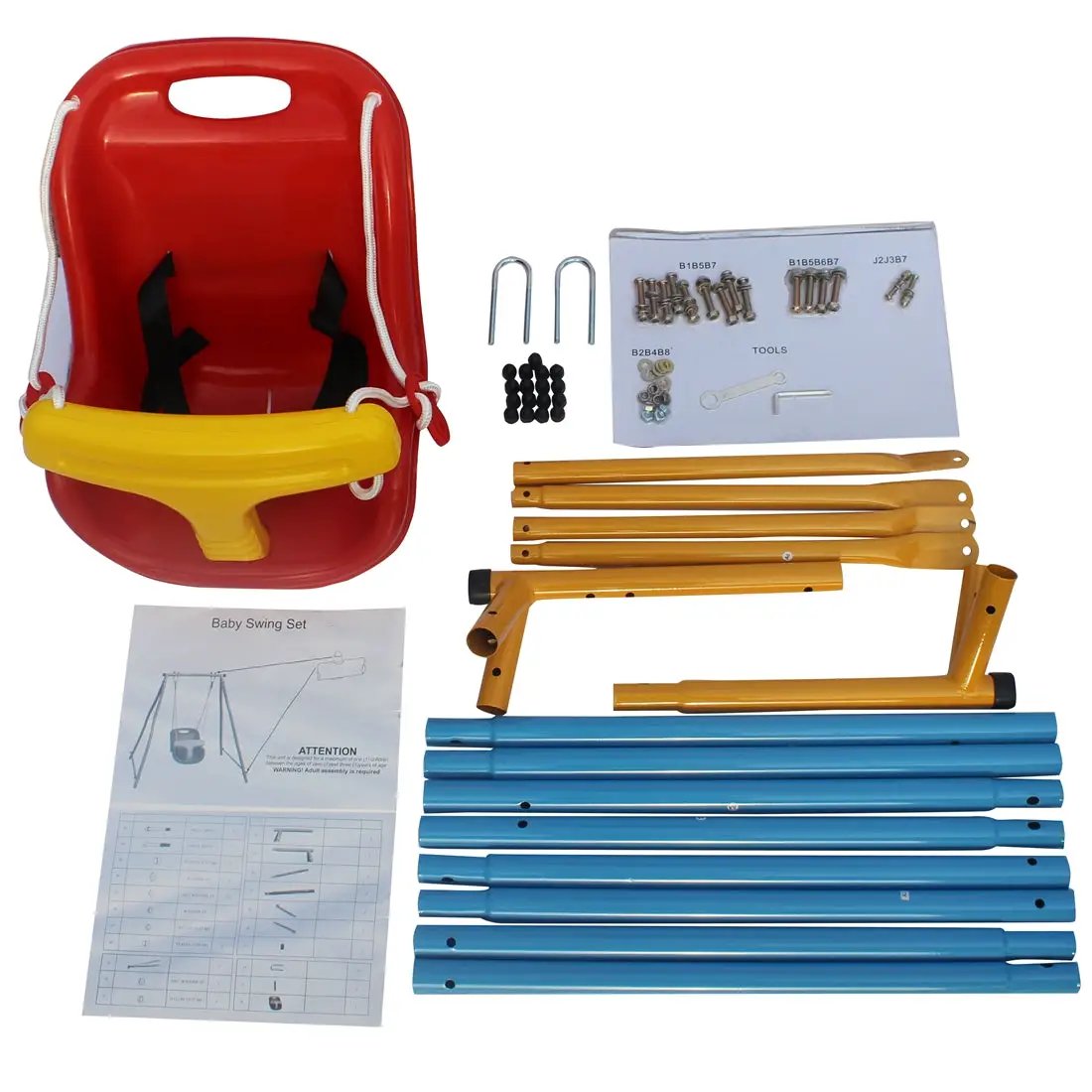 Balançoire en métal intérieure/extérieure pour bébé et tout-petit avec ceinture de sécurité pour jardin