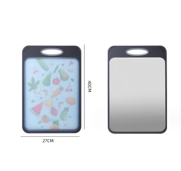 Two In One Sided Chopping Board 304 Stainless with blue frame and fruit side on Tampa Home & Garden Store