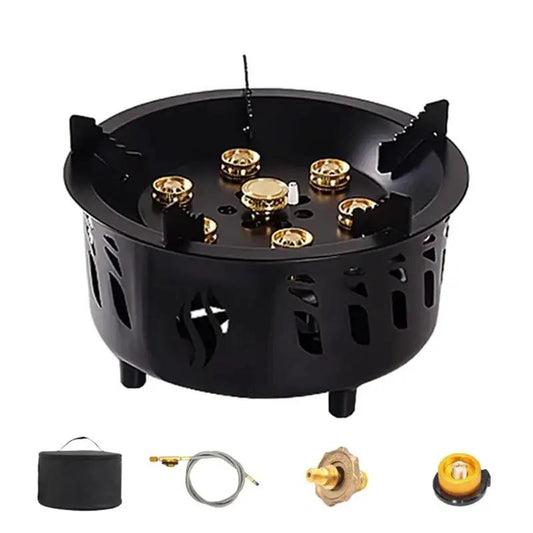 Camping gas burner stove portable with iron body and brass burners; includes bag and hose on Tampa Home & Garden Store