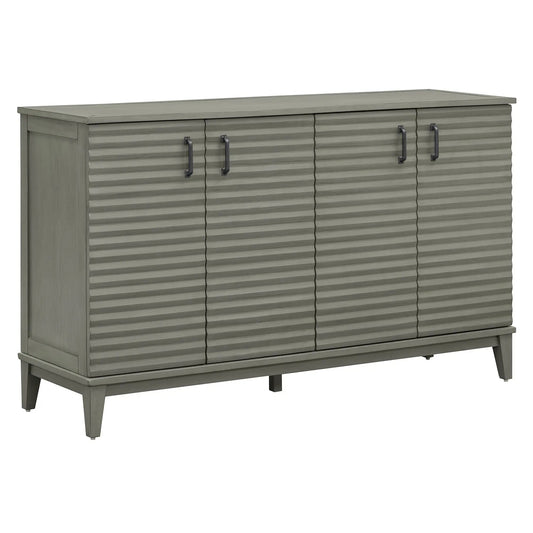 Trexm Sideboard 4-Door Buffet antique gray with ribbed doors and metal handles on Tampa Home & Garden Store