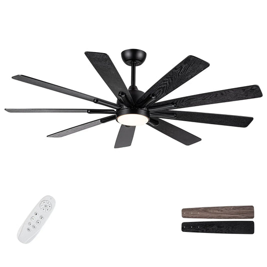Ceiling fan Modern Farmhouse 62-inch black with remote and 3 dark wood blade options on Tampa Home & Garden Store