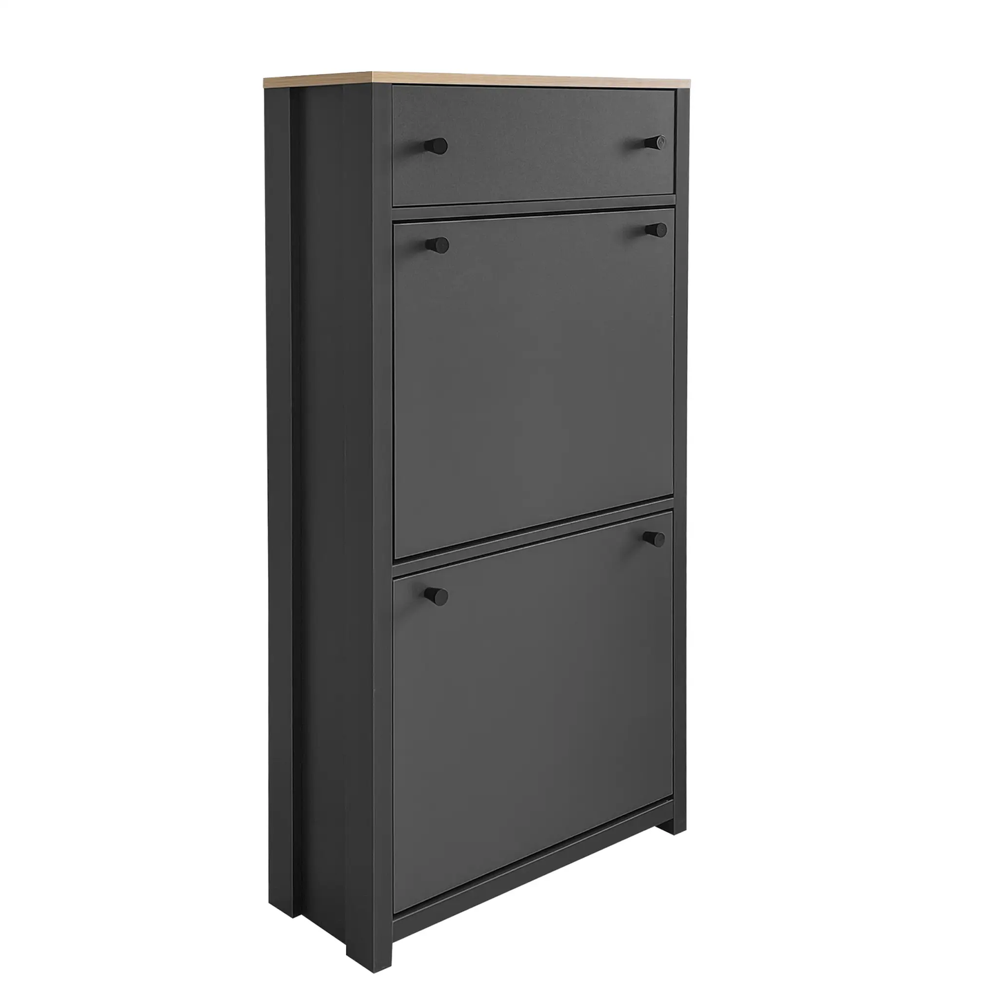 Ontrend Entryway Organizer 2 Flip Drawers Grey shoe cabinet with wood top by VIP on Tampa Home & Garden Store