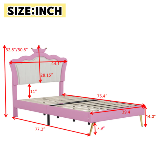 Twin size upholstered pink bed frame with LED lights, platform design on Tampa Home & Garden Store