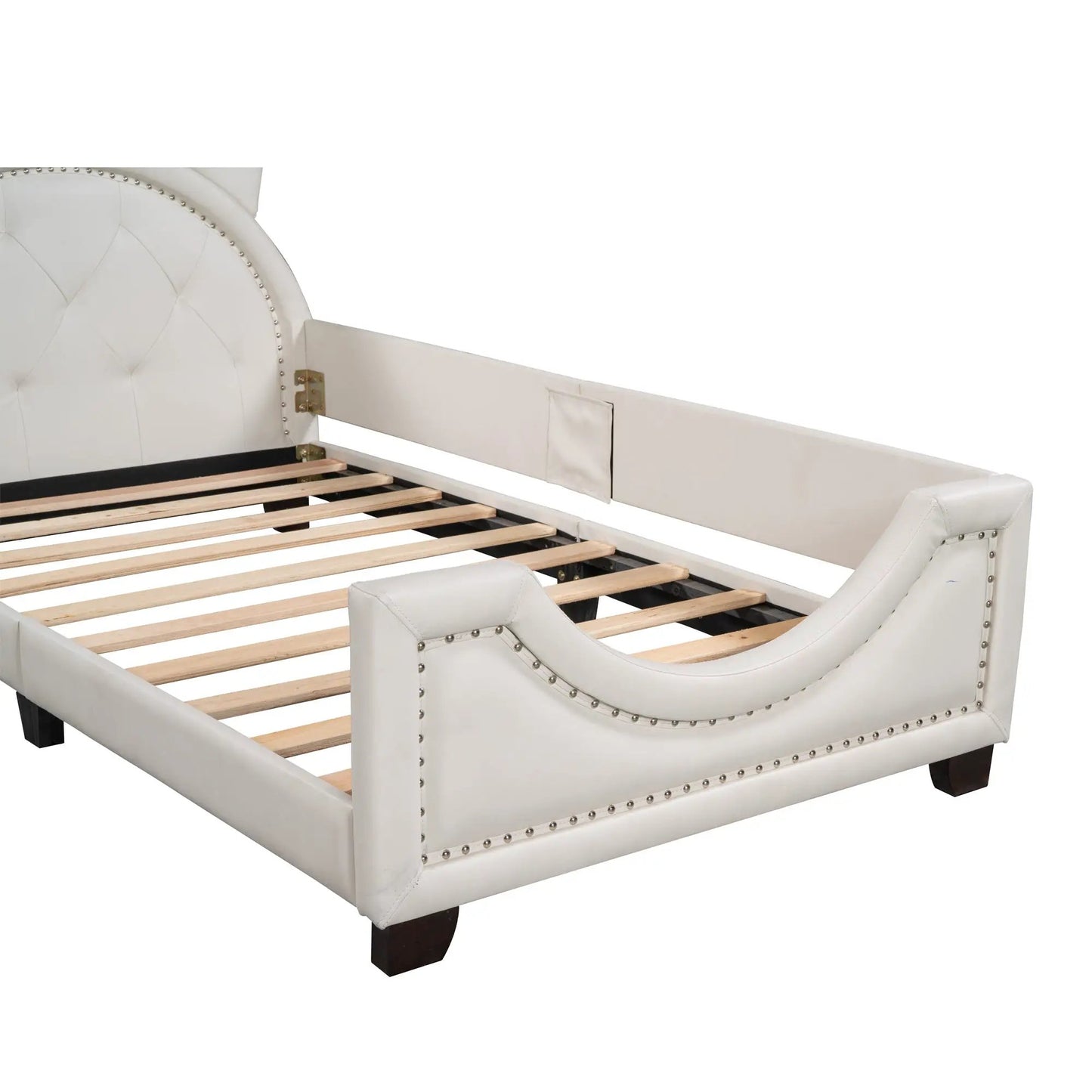 Twin Size Upholstered Daybed Headboard White with tufted panels and nailhead trim on Tampa Home & Garden Store