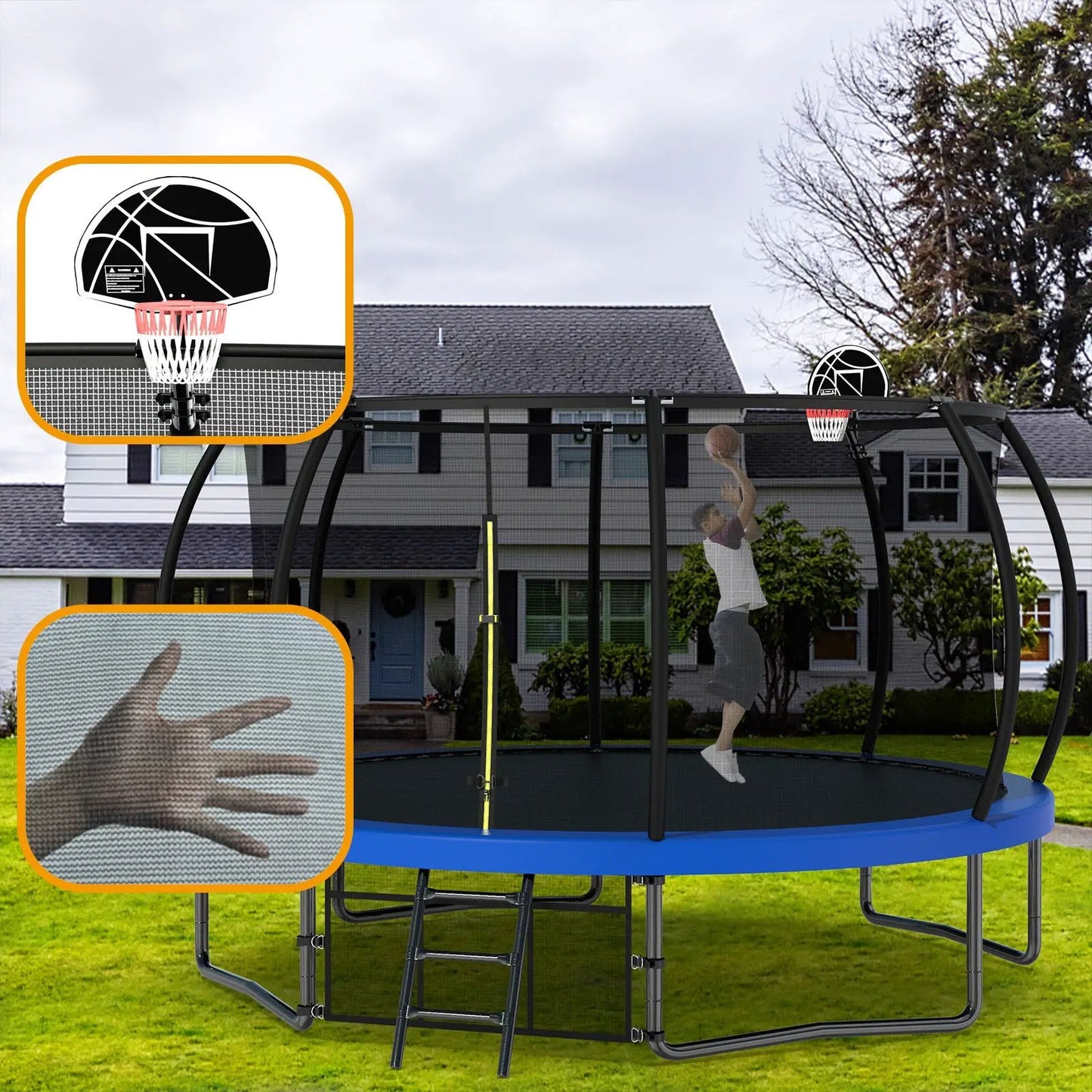Trampolín recreativo para niños de 12 pies con red de seguridad y escalera, trampolines recreativos para exteriores