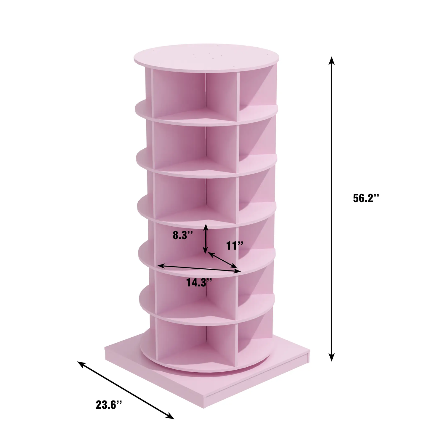 Pink 360 rotating shoe cabinet with 6 curved shelves and vertical dividers on Tampa Home & Garden Store