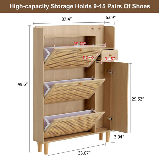 Modern minimalist bed-top storage shoe cabinet in light wood with woven cane drawer fronts on Tampa Home & Garden Store