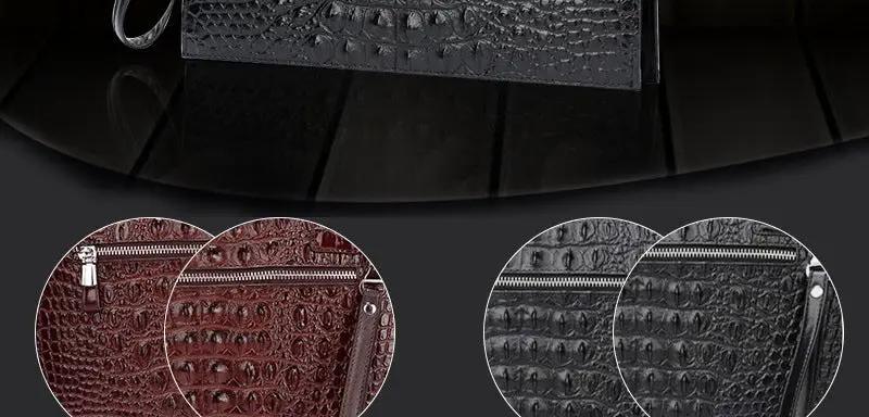 Genuine leather crocodile underarm bag for men in red-brown and black, zip pockets 2-color on Tampa Home & Garden Store