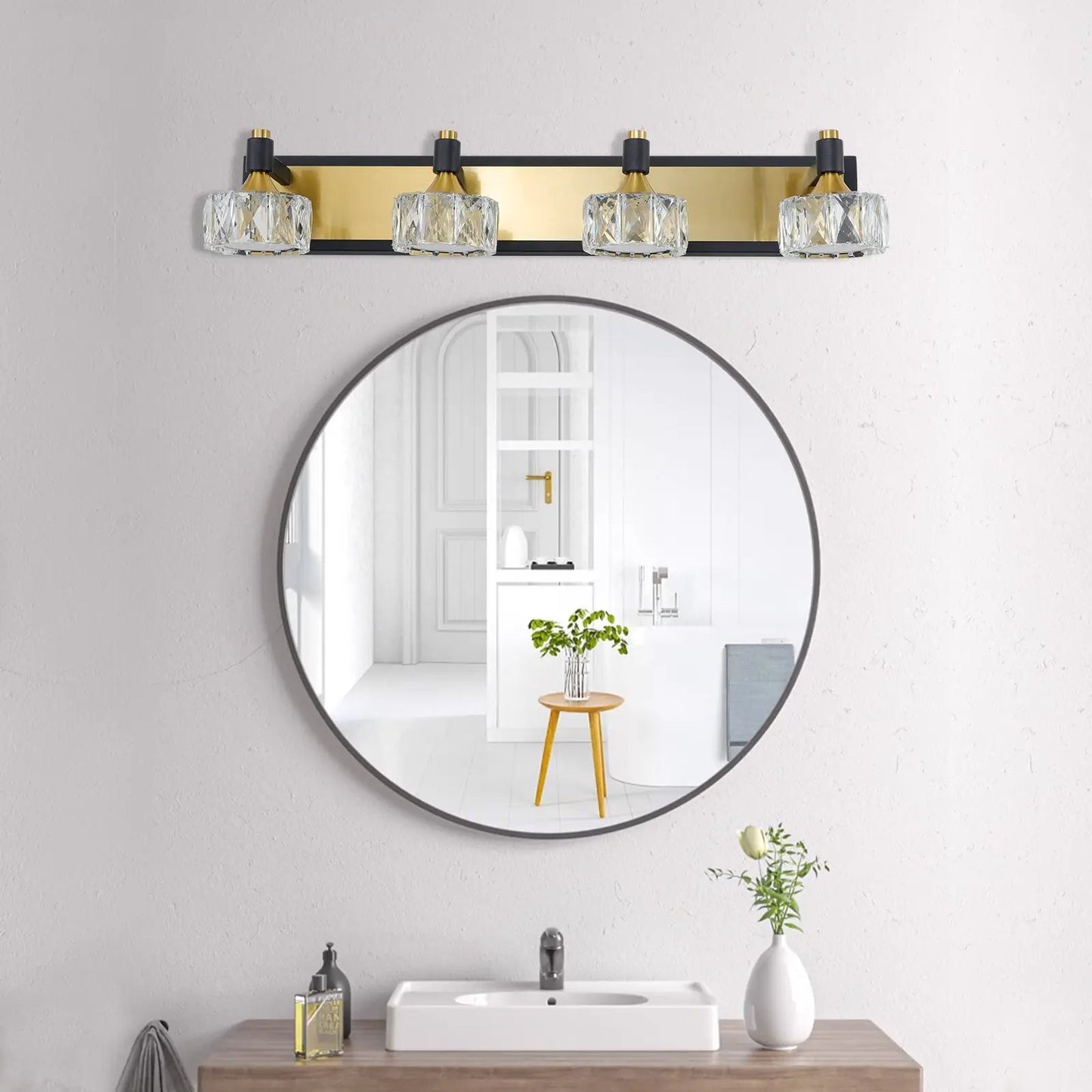 Lámpara de tocador de baño moderna de cristal de 4 luces LED sobre el espejo, accesorios de iluminación de pared para baño
