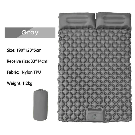 Double Inflatable Sleeping Pad with Pump gray nylon TPU air mattress 190x120x5 cm 1.2 kg on Tampa Home & Garden Store