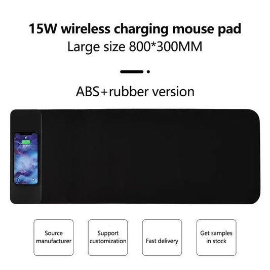 Wireless charging mouse pad 15W large black ABS+rubber 800x300mm with smartphone on Tampa Home & Garden Store