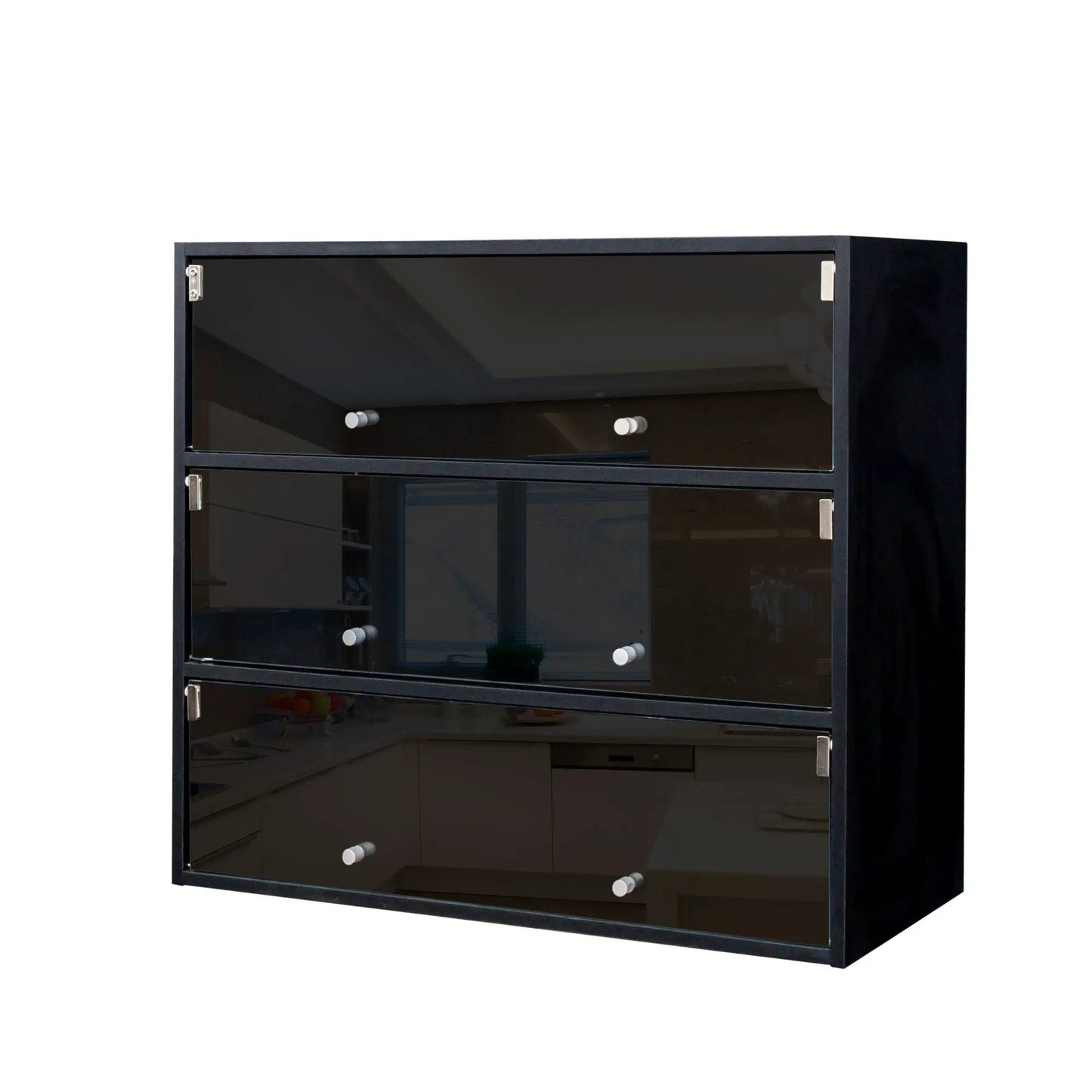 Black glass door shoe cabinet with RGB lighting, dark finish on Tampa Home & Garden Store
