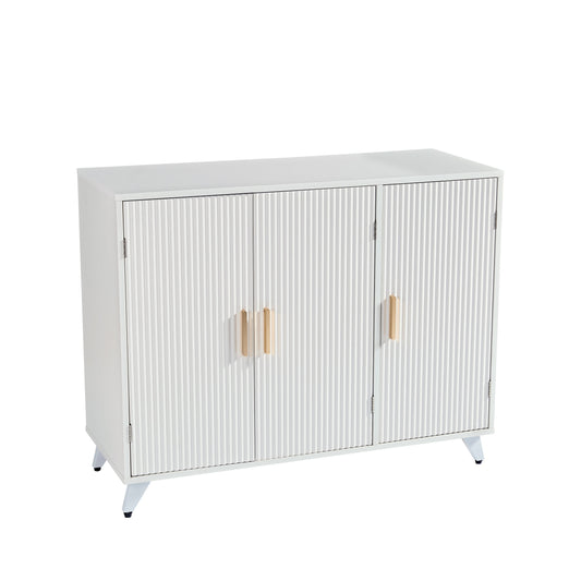 ideboard with wavy texture buffet cabinet, white accent cabinet with door, modern bookcase for kitchen living room - Tampa Home & Garden Store