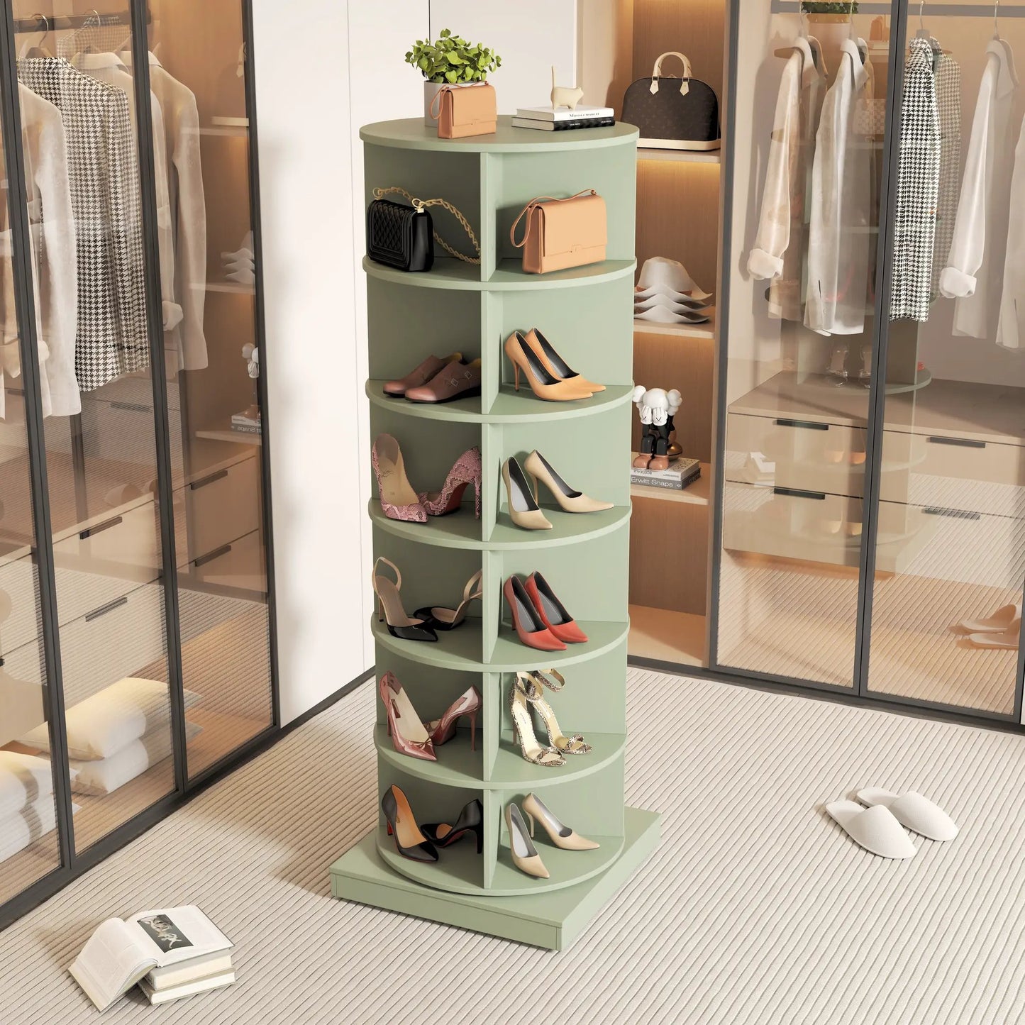 Zapatero giratorio 360 verde de 6 niveles