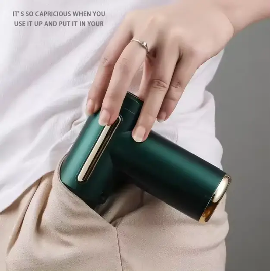 Rechargeable Muscle Stimulator Massage Gun in dark green with gold accents on Tampa Home & Garden Store