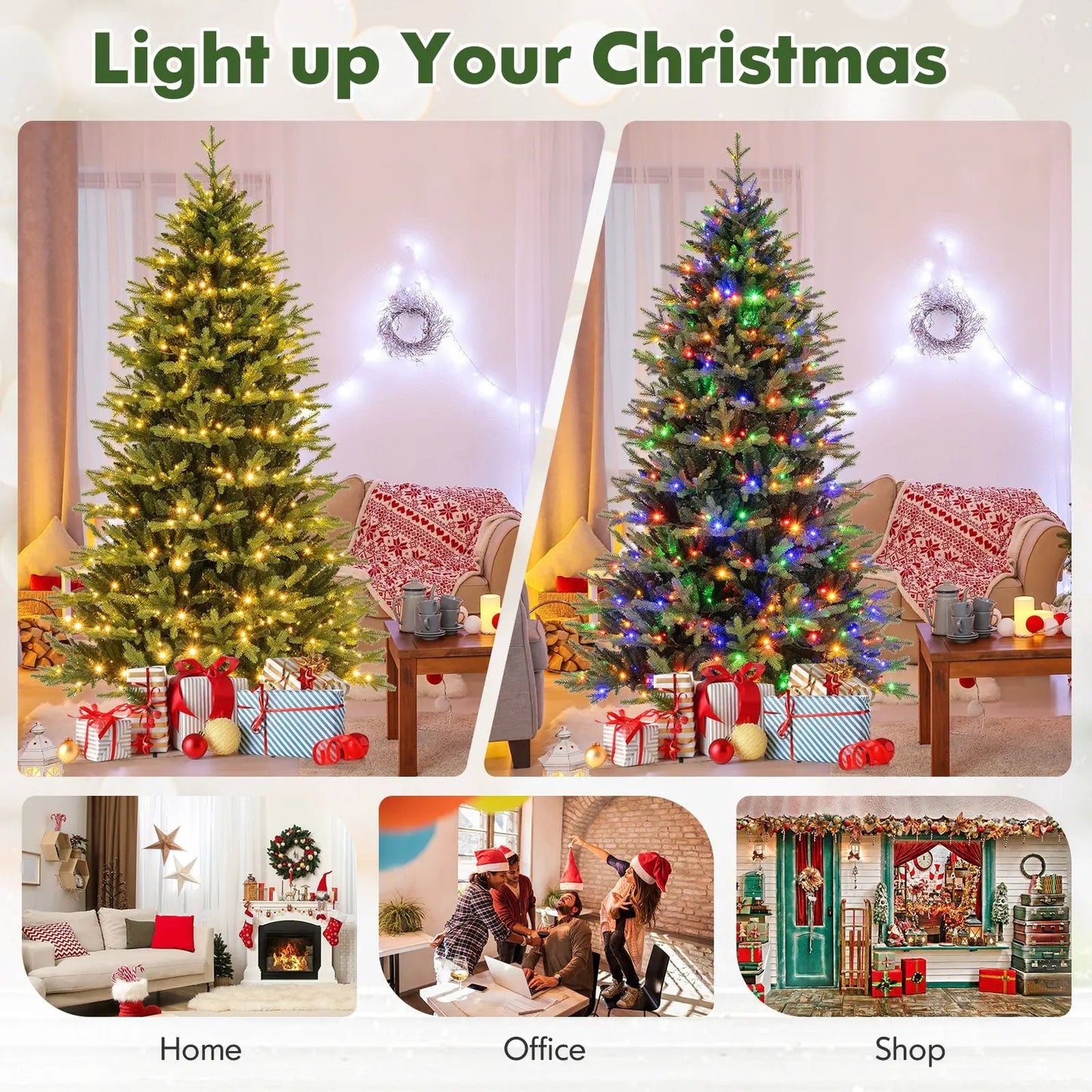 5 ft hinged artificial Christmas tree with 11 lighting modes, warm white and multicolor on Tampa Home & Garden Store