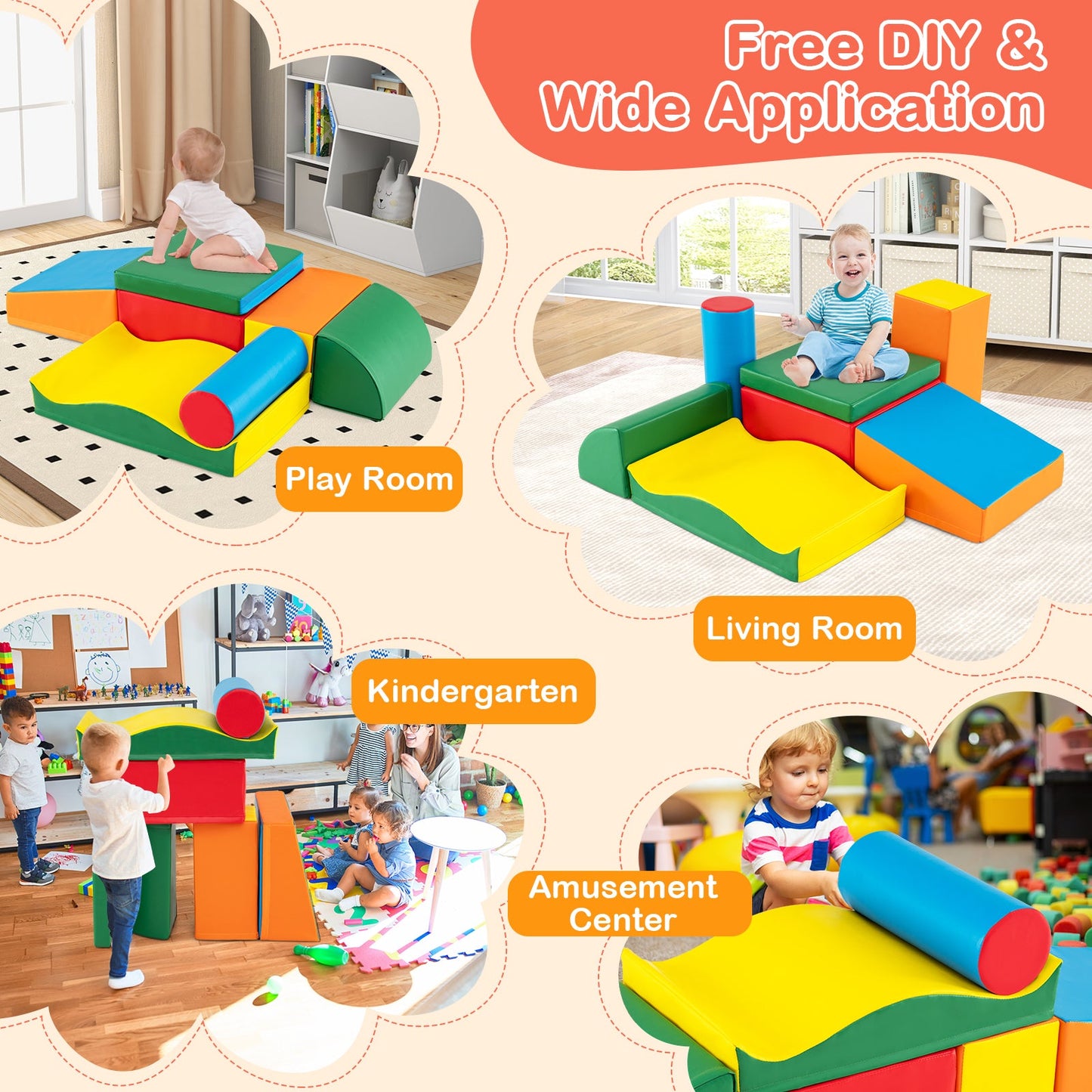 7-piece toddler foam climbing toy set with EPE foam color blocks in bright blue green yellow red on Tampa Home & Garden Store