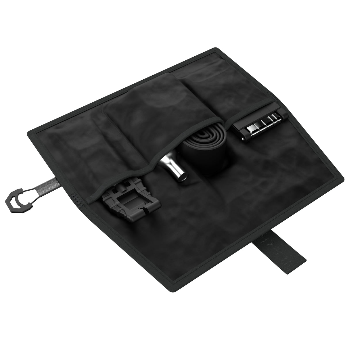 Saddle Roll KOM Cycling black fabric tool roll with compact multi-tool on Tampa Home & Garden Store