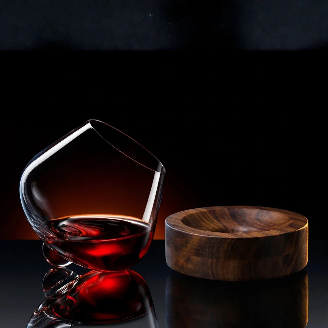 Kami Rotating Crystal Wine Glass with Coaster