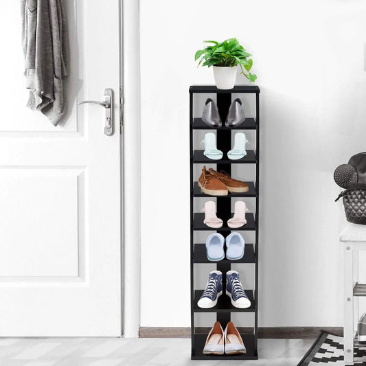 7-Tier Wood Shoe Rack black freestanding shoe storage with 7 shelves and top plant on Tampa Home & Garden Store