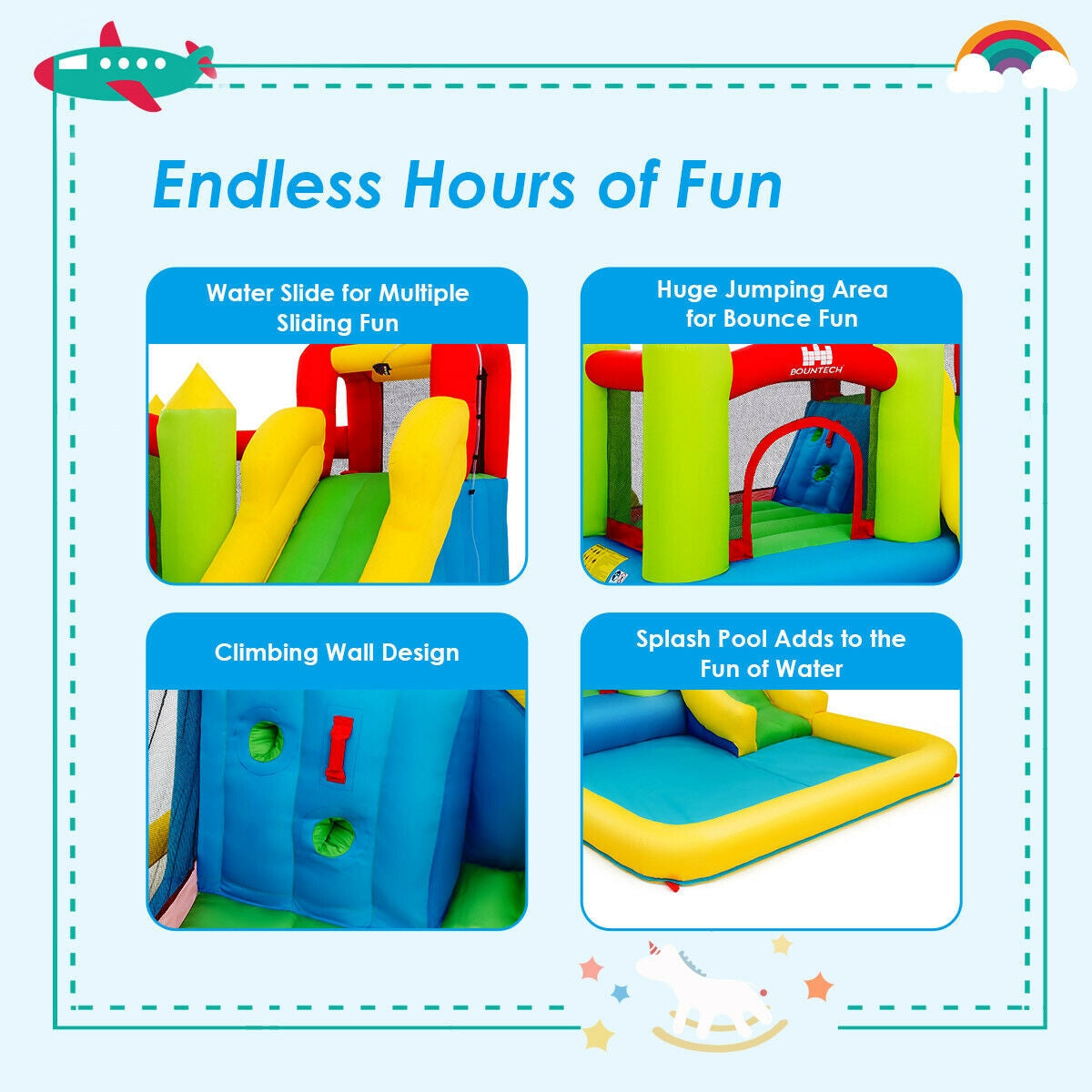 Inflatable Bounce House Water Slide Jump Bouncer without Blower