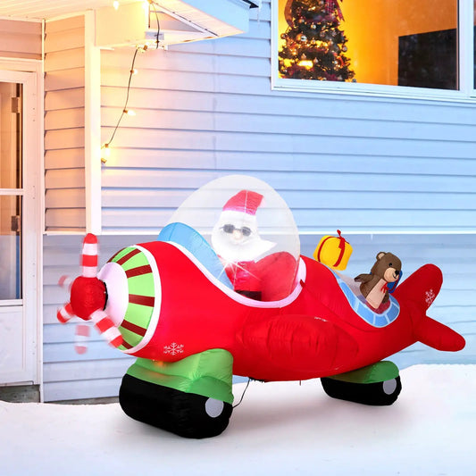 Christmas Airplane Inflatable with LED Lights red Santa cockpit plane for outdoor decor on Tampa Home & Garden Store